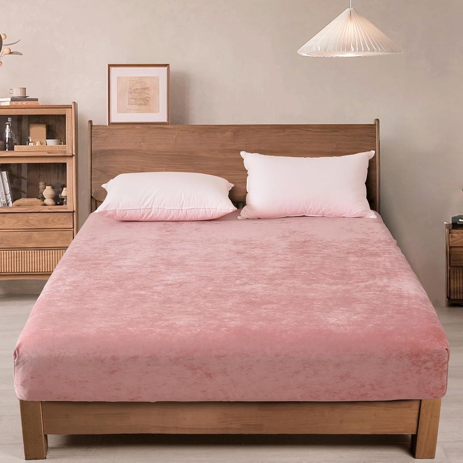 Breathable Luxury Truly Velvet Fitted Sheet Twin Size, Luxury Super Soft Flannel Bottom Sheet with 15" Deep Pocket for Winter, Pink - Breathable Egyptian Cotton Flat & Fitted Sheets - Default Title
