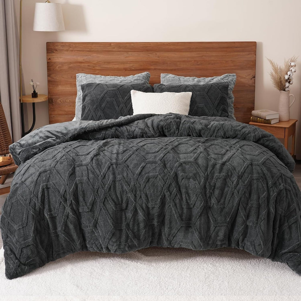 Heavyweight Warmth Warm Sherpa Fleece Queen Comforter Set, 3D Tufted Fluffy Dark Grey Bedding for Winter, Soft 3 Pieces Shaggy Bed Set, ... - All-Season Down Alternative Comforter Insert - Default Title
