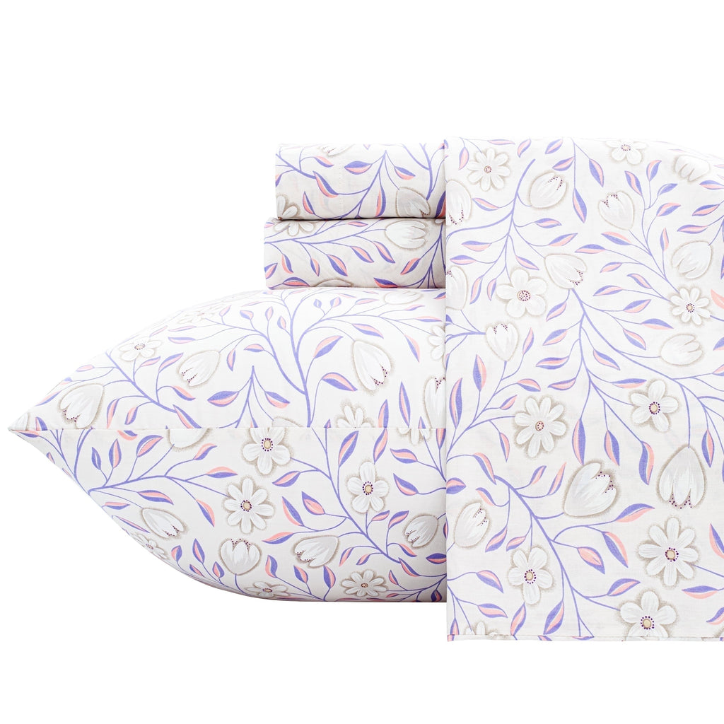 Cooling Sateen 100% Cotton Full Size Sheets,4 Piece Pure Percale Bed Sheets Set Deep Pocket Fits Mattress Upto 15",floral vine pattern - Luxury Bed Sheet Set with Deep Pockets - Default Title