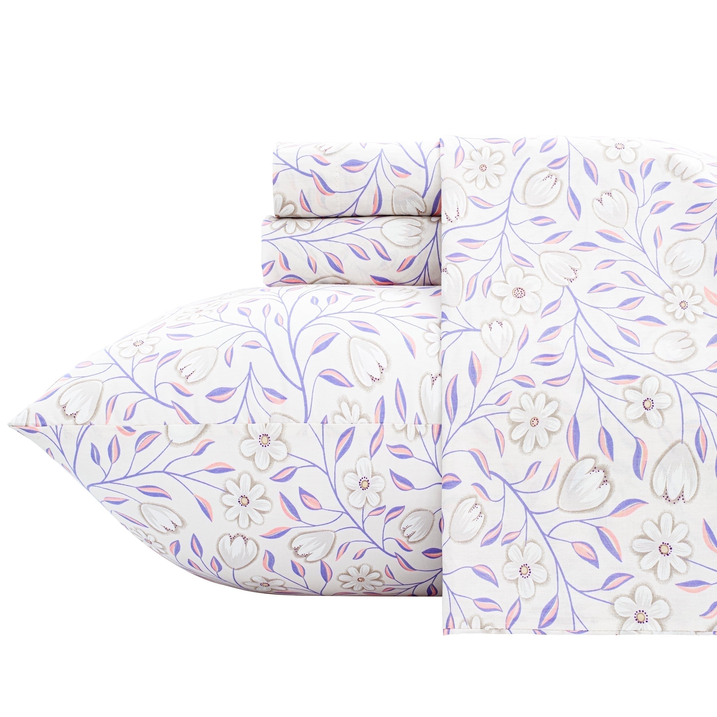 Cooling Sateen 100% Cotton Full Size Sheets,4 Piece Pure Percale Bed Sheets Set Deep Pocket Fits Mattress Upto 15",floral vine pattern - Luxury Bed Sheet Set with Deep Pockets - Default Title