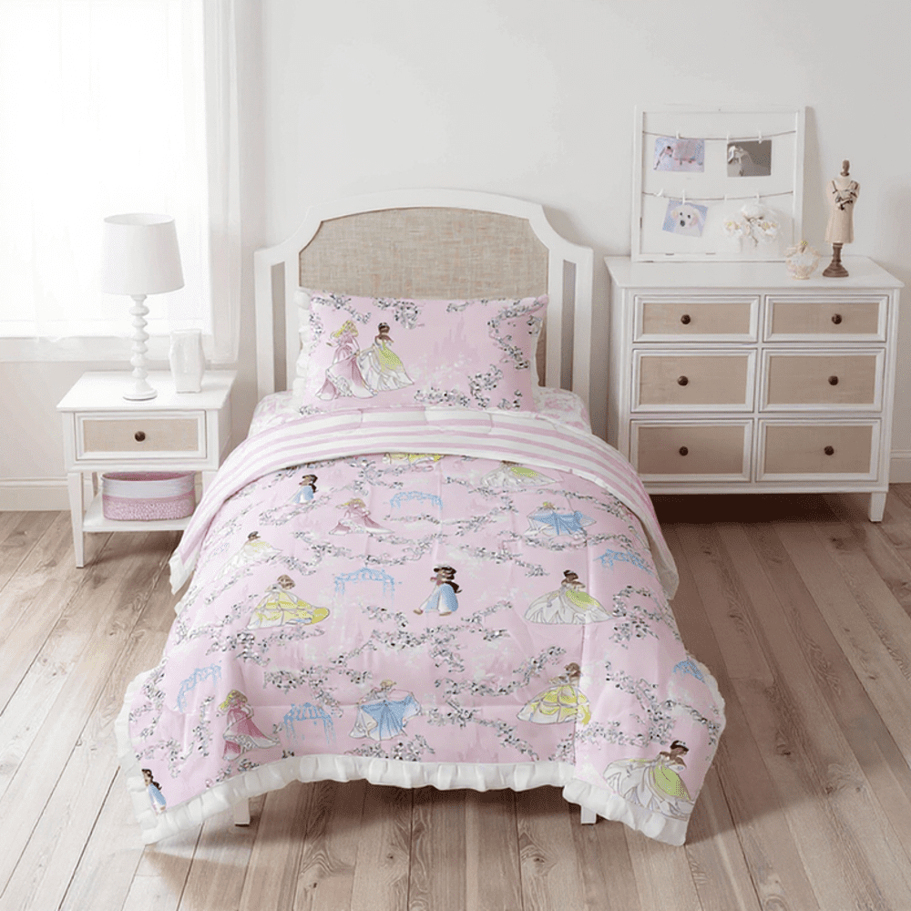 Heavyweight Warmth Princess Floral Gardens 2-Piece Twin/Full Reversible Comforter Set, Polyester Microfiber, Pink & White - Luxurious Quilted Duvet Cover Set - Default Title