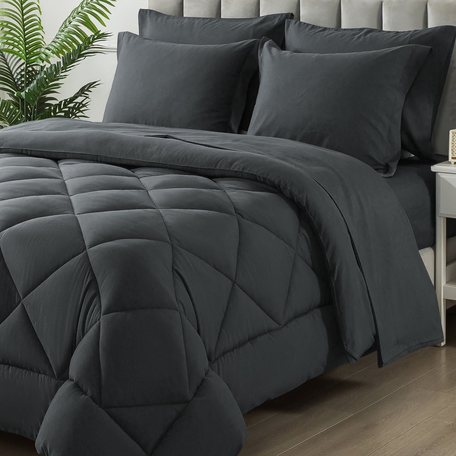 Hypoallergenic Cloud Queen Bed in a Bag Comforter Set with 7 Pieces - Dark Gray All Season Bedding Sets with Comforter, Pillow Shams, Flat... - Luxurious Quilted Duvet Cover Set - Default Title