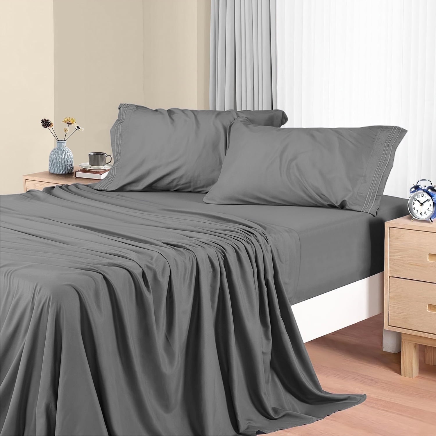 Cooling Sateen Size, Microfiber Cooling , Breathable & Hypoallergenic 4 Pieces Luxury Soft Sheet Set, Mattress Fitted up... - Cooling Hotel Quality Bedding Sheets and Pillowcases - Default Title