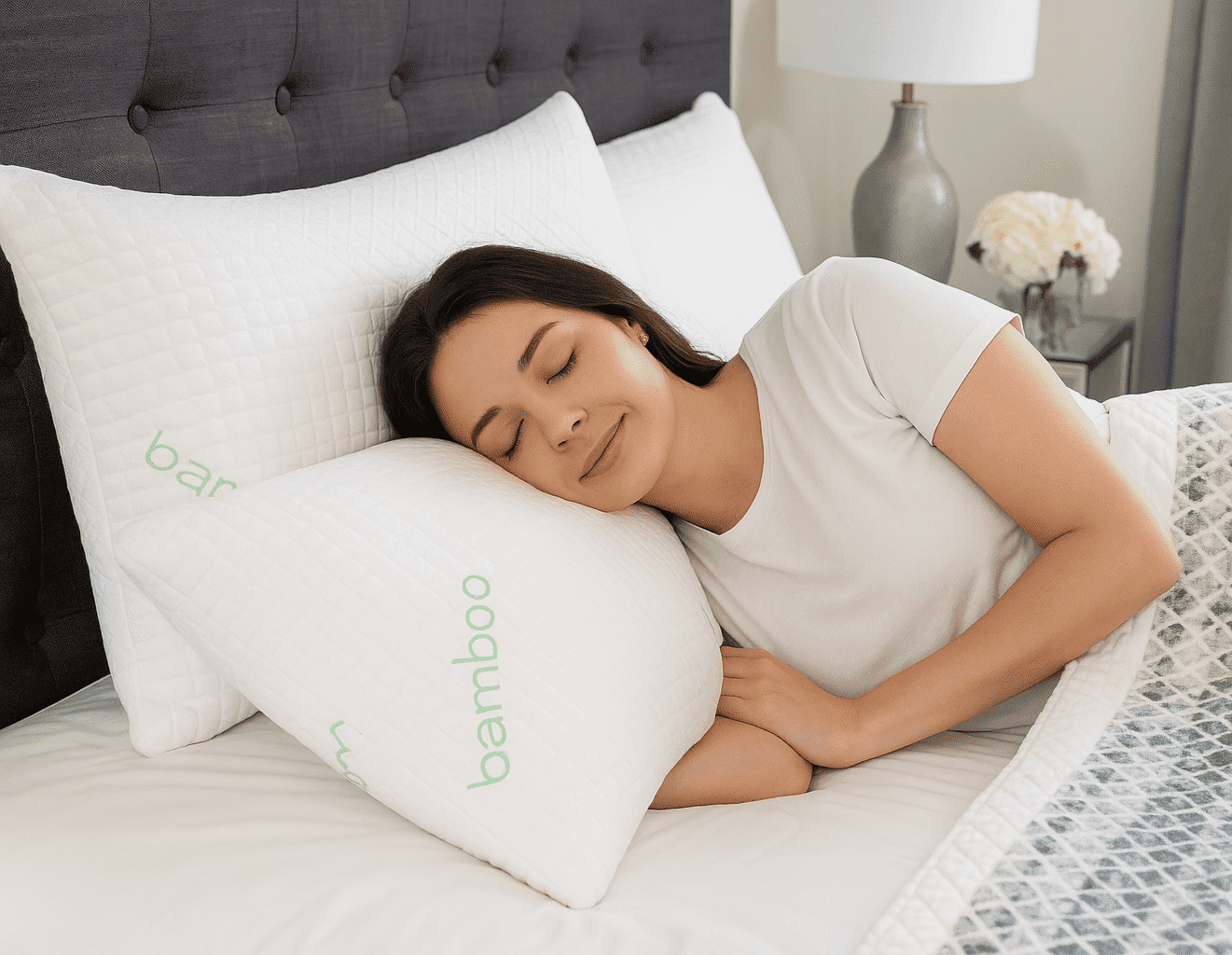 Orthopedic Support Queen Size Bamboo Pillow, Memory Foam Bed Pillows with Washable Pillowcases, Queen - Hotel Quality Plush Sleeping Pillows - Default Title