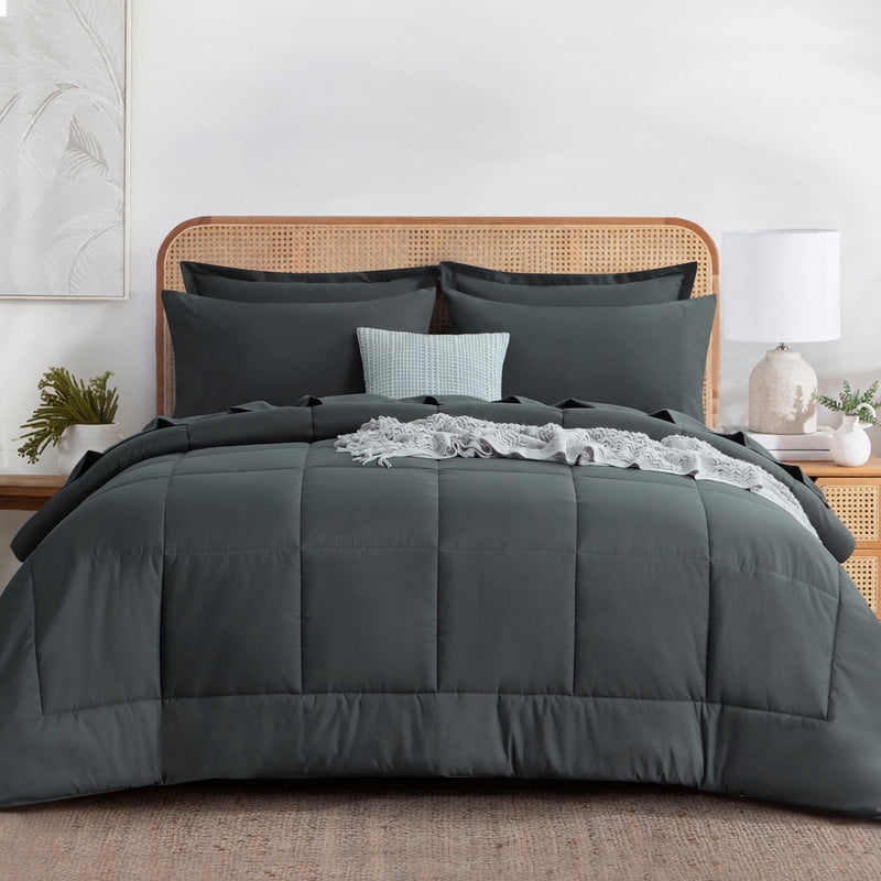 Heavyweight Warmth 7 Pieces Comforter Set with Sheets - Bed in a Bag with Comforter and All Season Sheets, Pillowcases,Dark Gray,Queen - Cloud-Like Soft Lightweight Bed Comforter - Default Title
