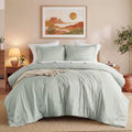 All-Season Full/Queen Comforter Sets, Reversible 3 Piece Extra Soft Bedding Set, Chambray Print Sage Green Comforter Bed Set wit... - Luxurious Quilted Duvet Cover Set - Default Title