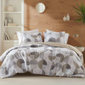 Fluffy Down Alternative Full/Queen Size Comforter Set, Tan/Gray Bedding Set for All Seasons, 3-Piece Round Geometric Print Bedding Comforter Set - Hypoallergenic Ultra-Fluffy Quilt for Winter - Default Title