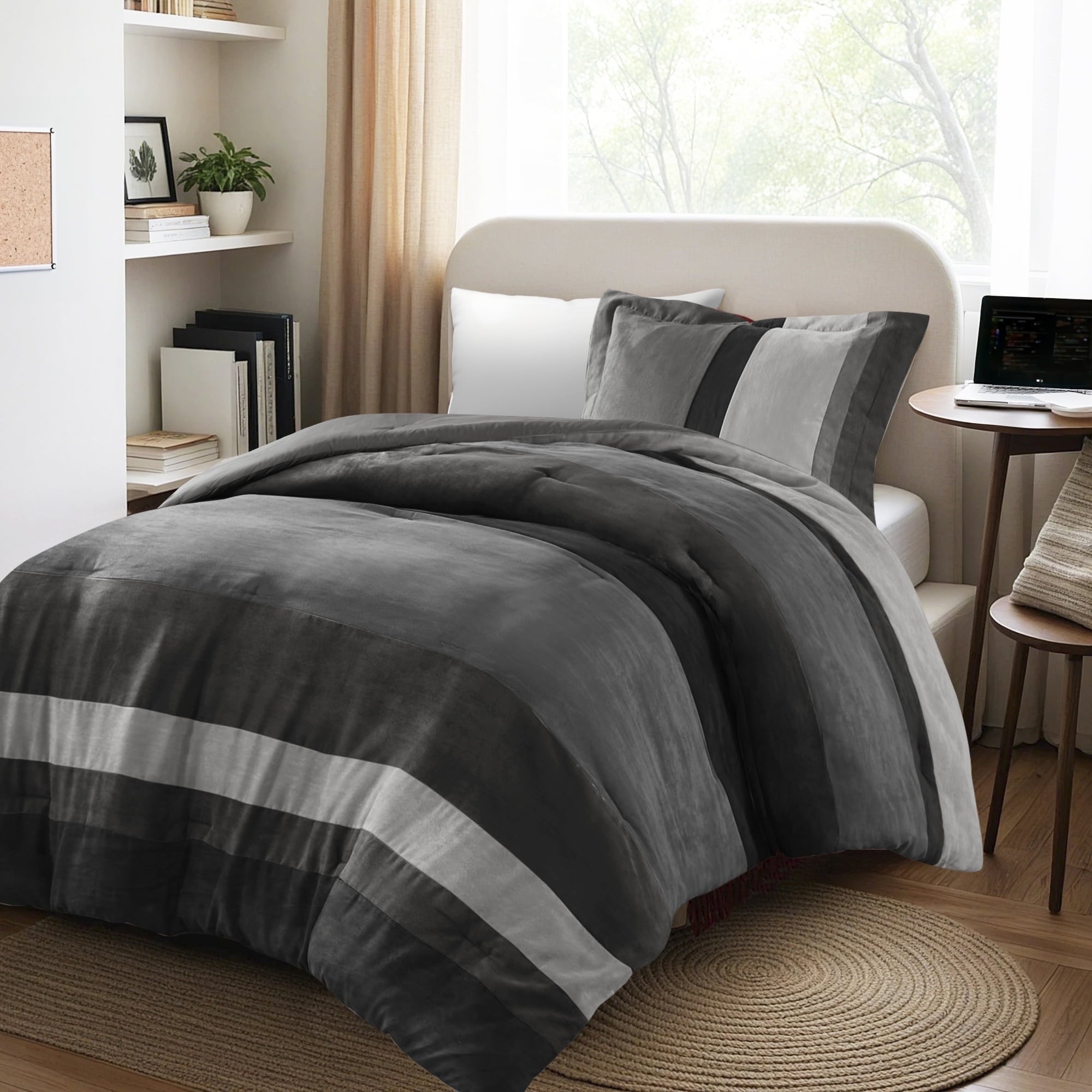 Fluffy Down Alternative Twin/Twin XL Comforter Set Black, 2 Pieces Faux Suede Comforters Twin/Twin XL Size, Pieced Bedding Comforters Sets, C... - Cloud-Like Soft Lightweight Bed Comforter - Default Title