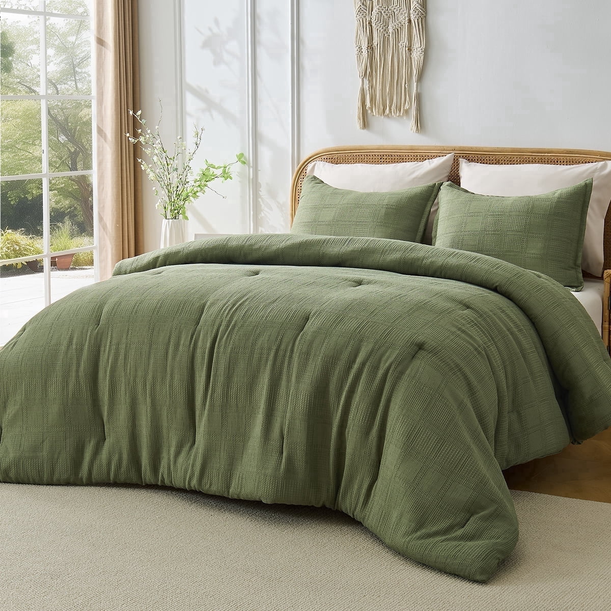 All-Season Waffle Weave Comforter Set Full/Queen Size, Lightweight & Breathable Comforter Bet Set for All Season, 3-Piece Textur... - Cloud-Like Soft Lightweight Bed Comforter - Default Title