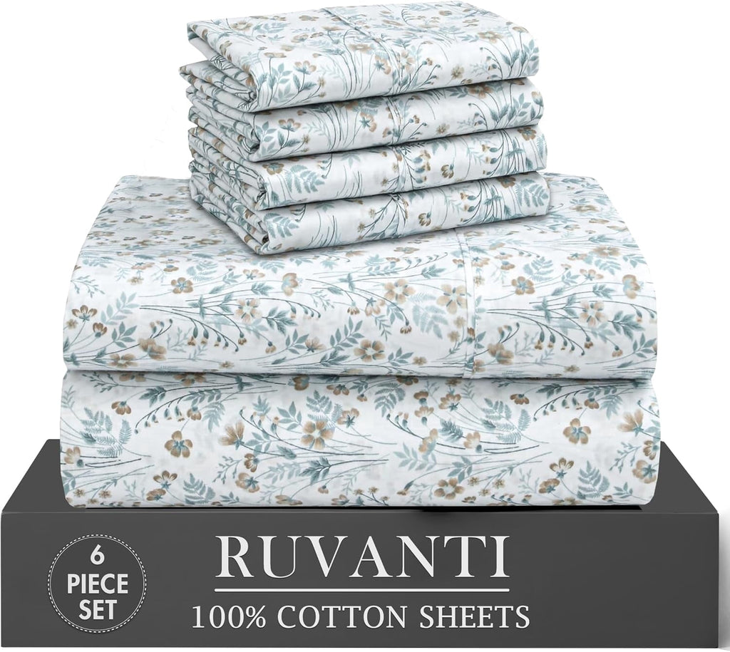 Premium Egyptian Cotton 6 Pcs Cotton Sheets - 100% Natural Cotton Soft, Lightweight & Breathable Crispy Percale Bed Sheets, King Size Sheets ... - Breathable Egyptian Cotton Flat & Fitted Sheets - Default Title