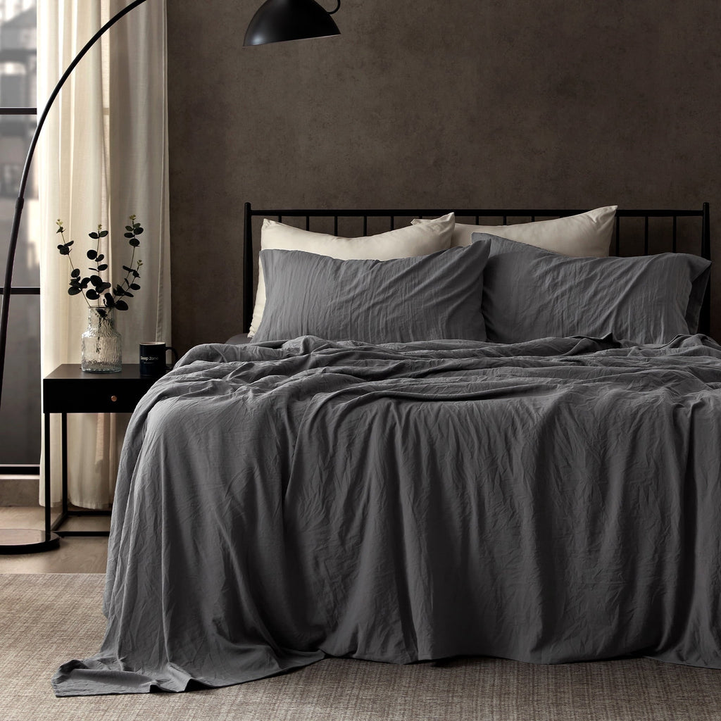 Cooling Sateen Bed Sheets - Full Size Bed Sheets - Washed Microfiber - 4 Piece Hotel Luxury Bedding Sheets with Fitted Sheet, Flat S... - Premium Ultra-Soft Pillowcase Pair for Sleeping - Default Title