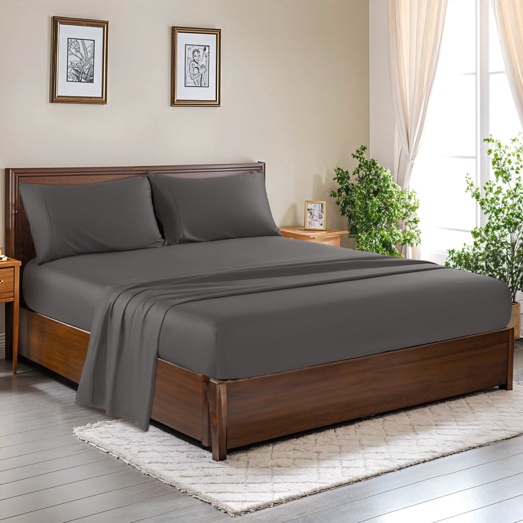 Breathable Luxury 100% Cotton Bed Sheets Set, 1000 Thread Count 4 Piece Luxury Soft Sheets Set with 16" Deep Pocket, Queen, Dark Gray - Luxury Bed Sheet Set with Deep Pockets - Default Title