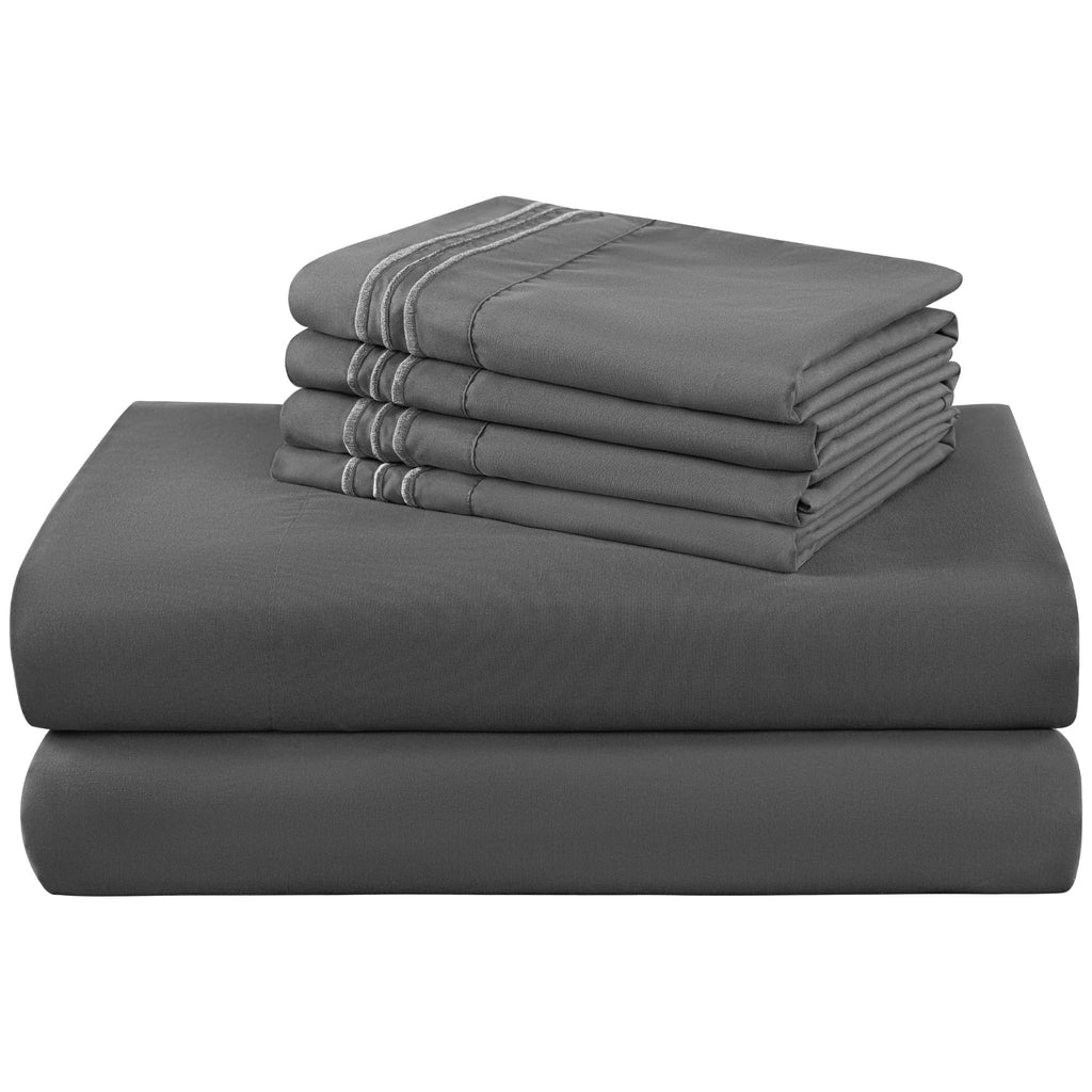 Premium Egyptian Cotton 6 Pieces Bed Sheet Set, 1800 Series Soft Microfiber Queen Sheets with 16" Deep Pocket, Dark Gray - Breathable Egyptian Cotton Flat & Fitted Sheets - Default Title