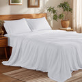 Breathable Luxury Bed Sheets Set, Microfiber Deep Pocket 4 Pieces Luxury Soft Sheet Set, Queen, White - Breathable Egyptian Cotton Flat & Fitted Sheets - Default Title
