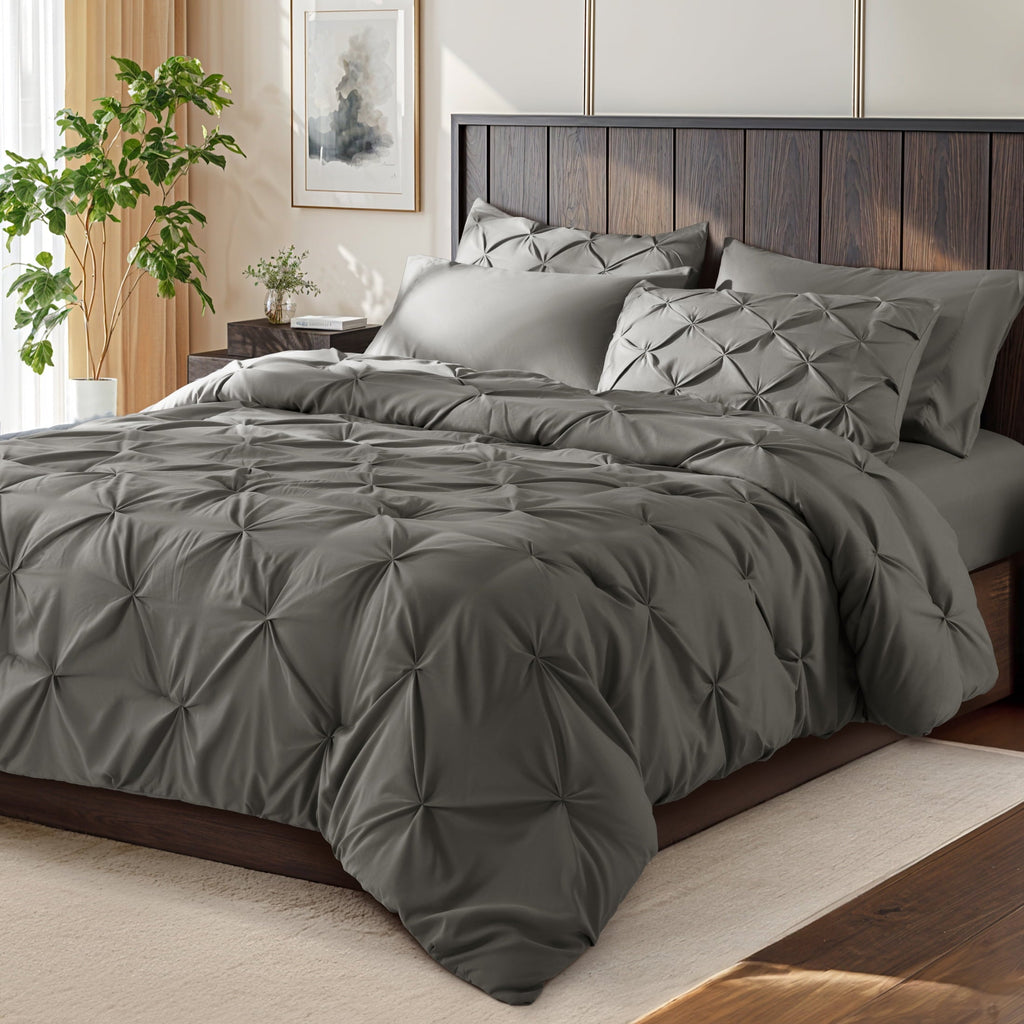 Fluffy Down Alternative Queen Comforter Set, 7 Pieces Bedding Sets for All Season, Bed in a Bag with Pleated Comforter - Flat Sheet & Fitted ... - All-Season Down Alternative Comforter Insert - Default Title