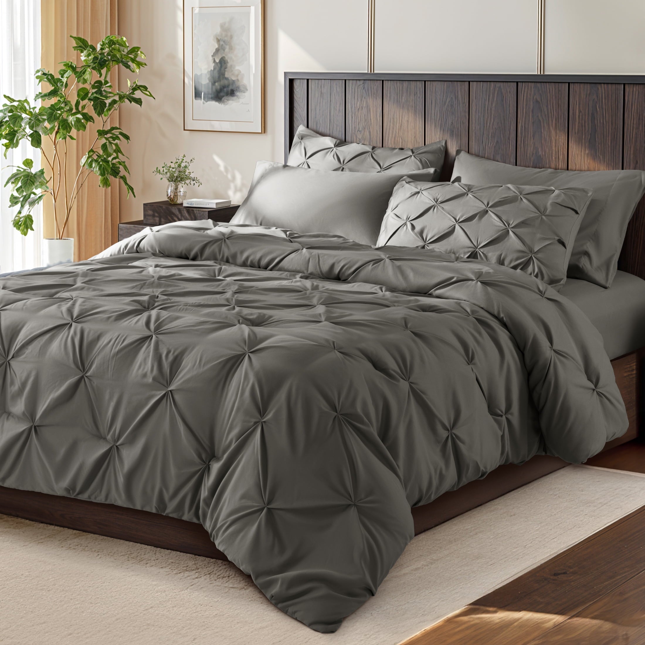 Fluffy Down Alternative Queen Comforter Set, 7 Pieces Bedding Sets for All Season, Bed in a Bag with Pleated Comforter - Flat Sheet & Fitted ... - All-Season Down Alternative Comforter Insert - Default Title