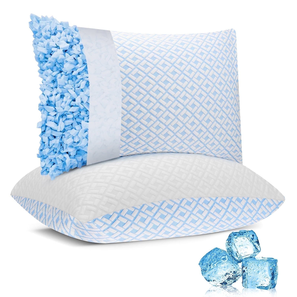 Orthopedic Support Cooling Bed Pillows for Sleeping Shredded Memory Foam Pillows Queen Size Set of 2 Pack - Orthopedic Shredded Foam Bed Pillow Set - Default Title