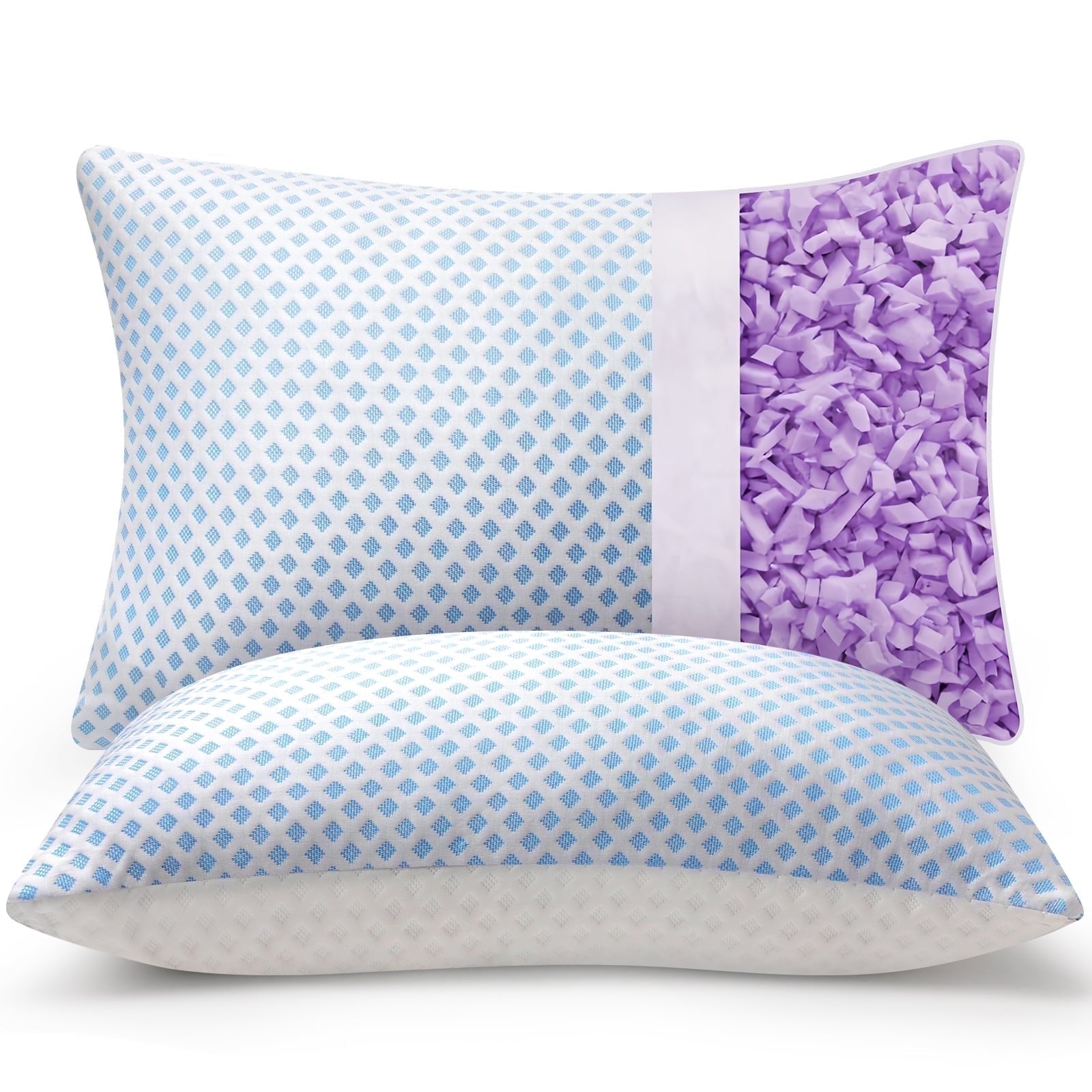 Orthopedic Support Cooling Pillows for Bed Sleeping Shredded Memory Foam Pillows Queen Size Set of 2 Pack 20 x 30 inches - Decorative Throw Pillow Cushion for Sofa & Bed - Default Title