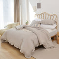 Luxurious Quilted Queen Comforter Set For Adult, 3 Piece Ruffle Oatmeal Comforter Sets All Season - Cloud-Like Soft Lightweight Bed Comforter - Default Title