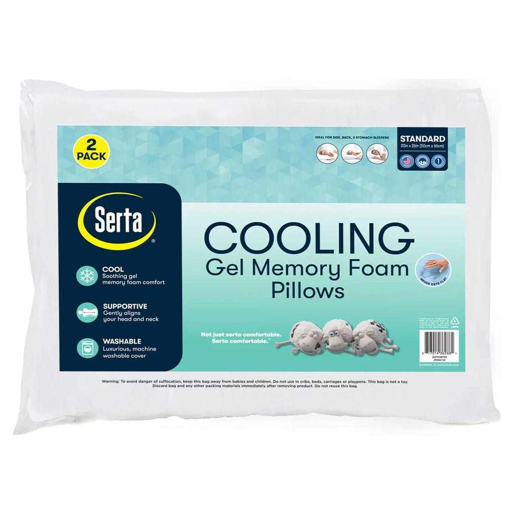 Decorative Plump Cooling Gel Memory Foam Bed Pillow, Set of 2 - Orthopedic Shredded Foam Bed Pillow Set - Default Title