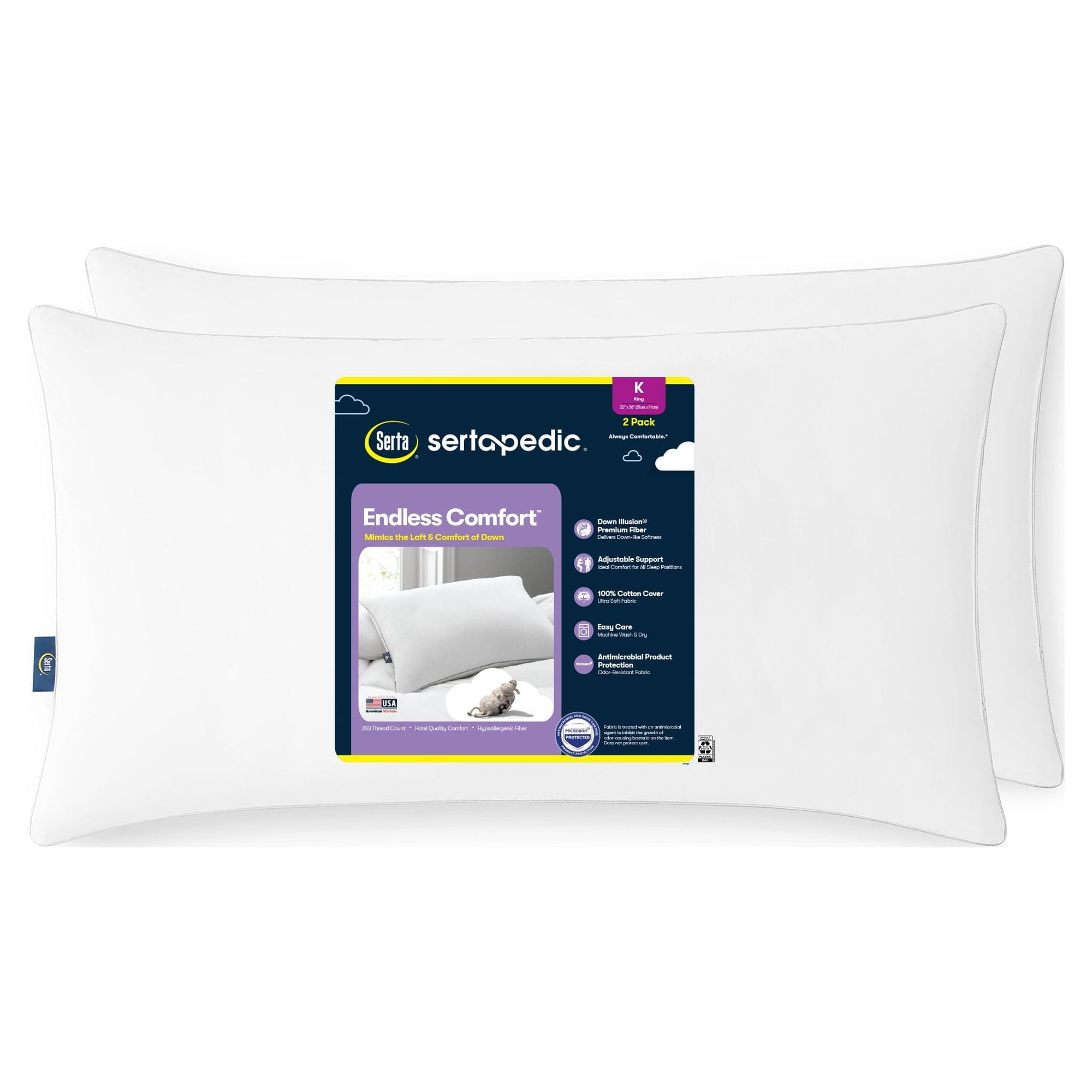 Decorative Plump Endless Comfort Bed Pillow, King, 2 Pack - Orthopedic Shredded Foam Bed Pillow Set - Default Title