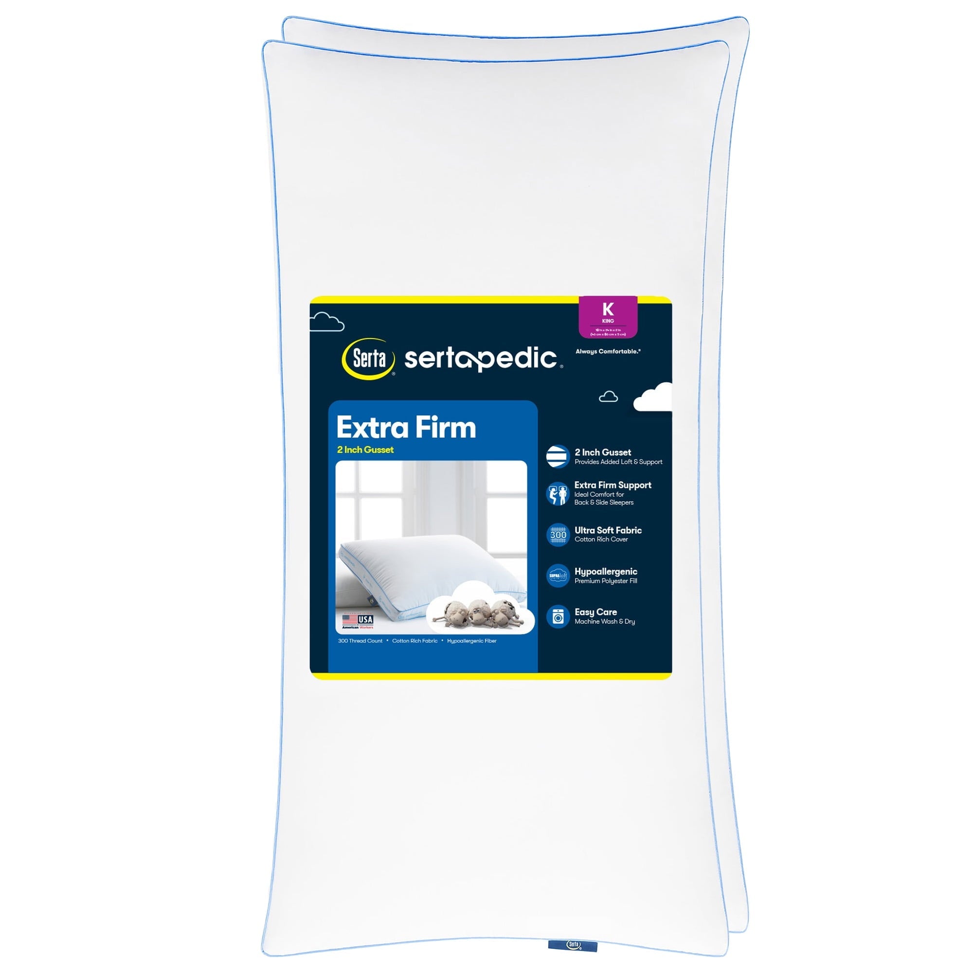 Decorative Plump pedic Extra Firm Bed Pillow, King, 2 Pack, Hypoallergenic - Orthopedic Shredded Foam Bed Pillow Set - Default Title