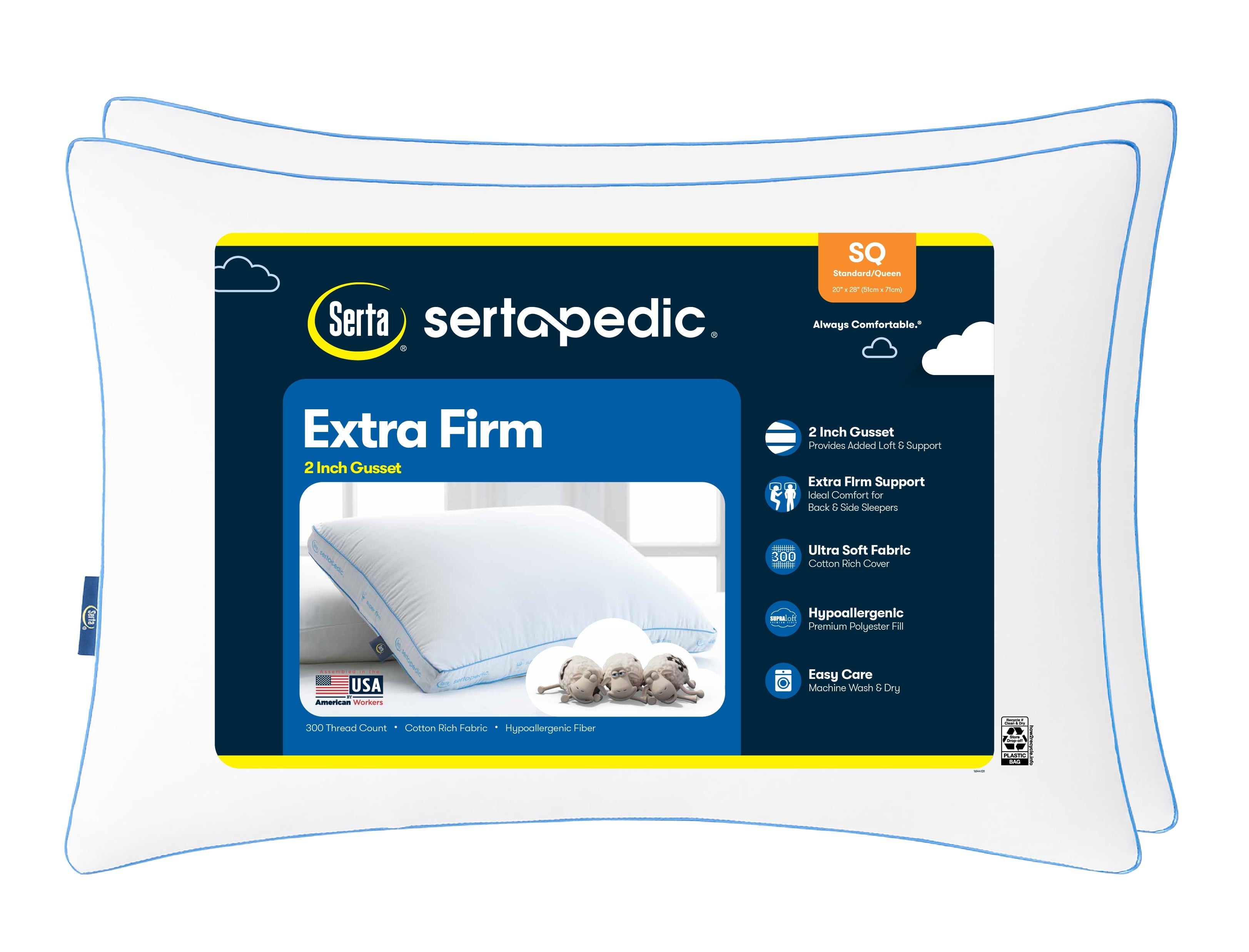 Ergonomic Memory Foam Extra Firm Pillow, Standard/Queen, 2 Pack, Hypoallergenic - Hotel Quality Plush Sleeping Pillows - Default Title