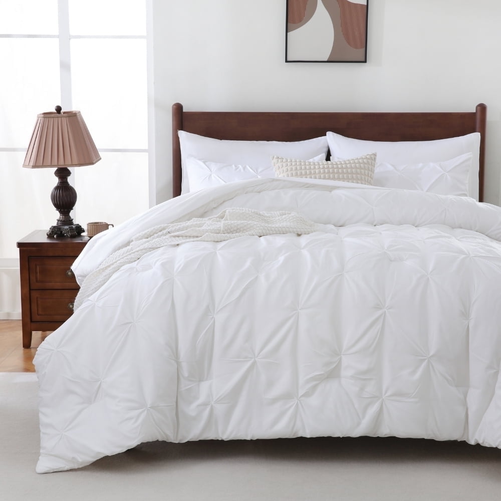 Heavyweight Warmth 7 Pieces Pinch-Pleated Comforter Set, White Queen Size - Hypoallergenic Ultra-Fluffy Quilt for Winter - Default Title