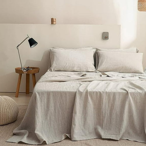 Breathable Luxury 100% Linen Sheet Set Solid Color-4 Pcs Washed French Linen Bed Sheets(1 Flat Sheet,1 Fitted Sheet,2 Pillowcases)-Brea... - Breathable Egyptian Cotton Flat & Fitted Sheets - Default Title