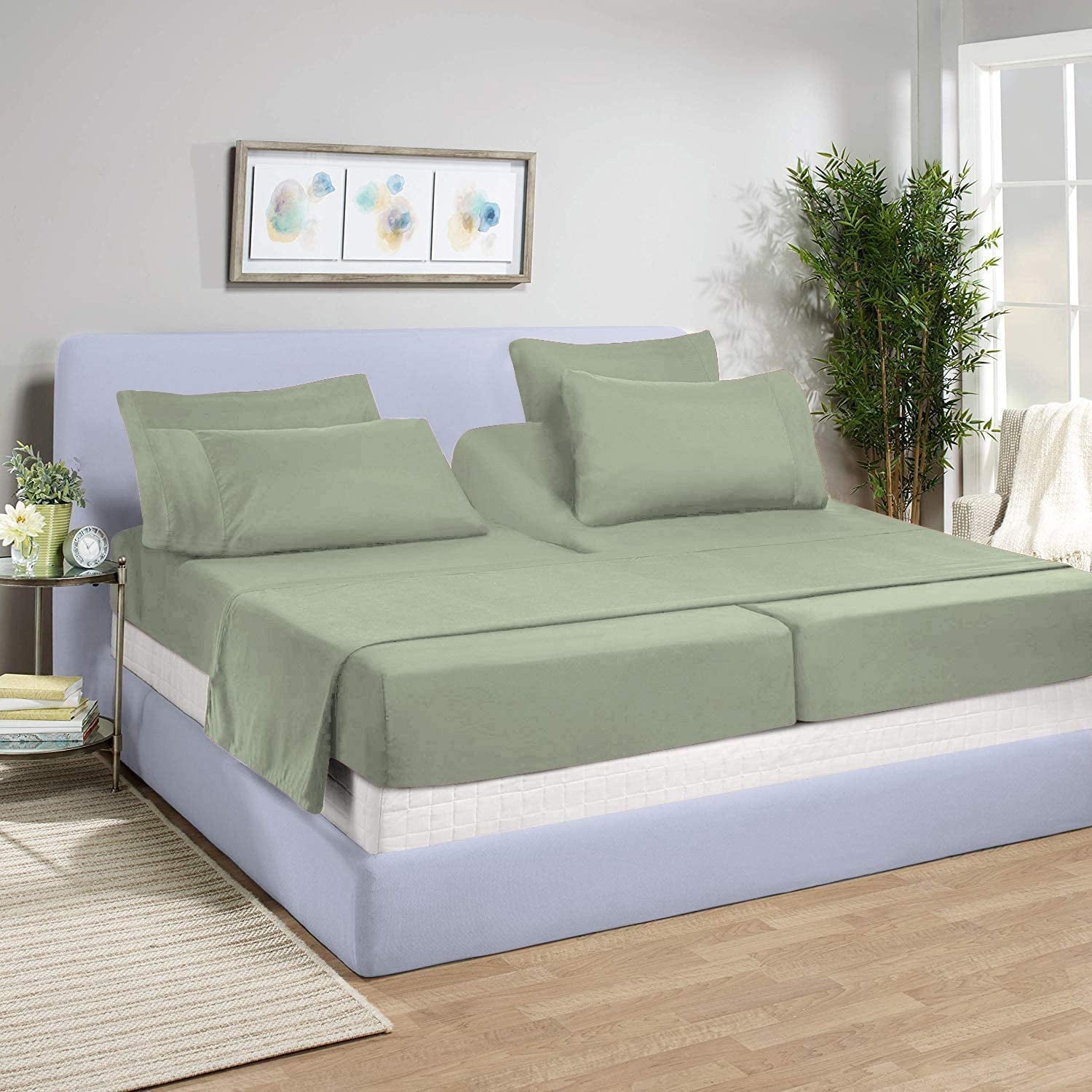 Breathable Luxury Split-California King Bed Sheet Set (5-Pieces) Adjustable Bed Sheets - 800 Thread Count 100% Egyptian Cotton - 15" De... - Premium Ultra-Soft Pillowcase Pair for Sleeping - Default Title