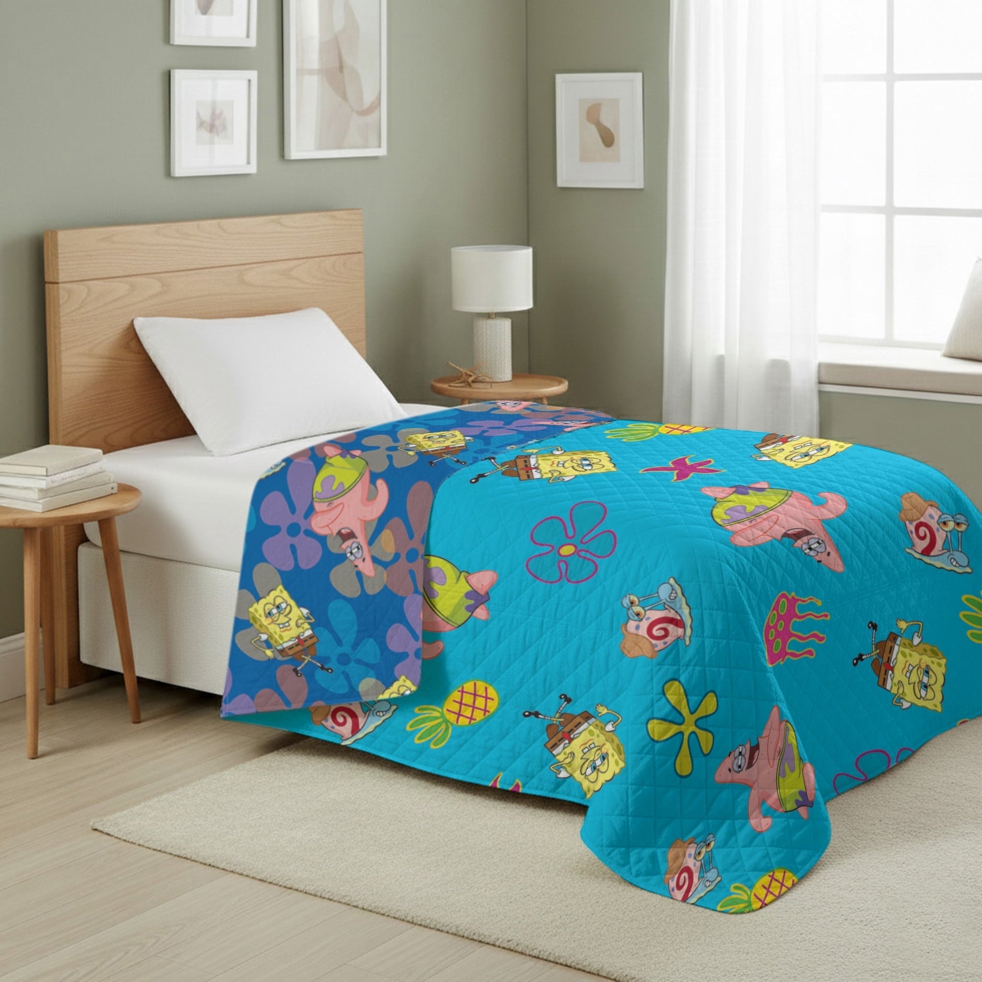 Decorative Knitted Spongebob Tropical Waltz Quilted Throw Blanket 60x80 inches, Kids Character Bedding - Cozy Fleece Throw Blanket for Couch & Bed - Default Title