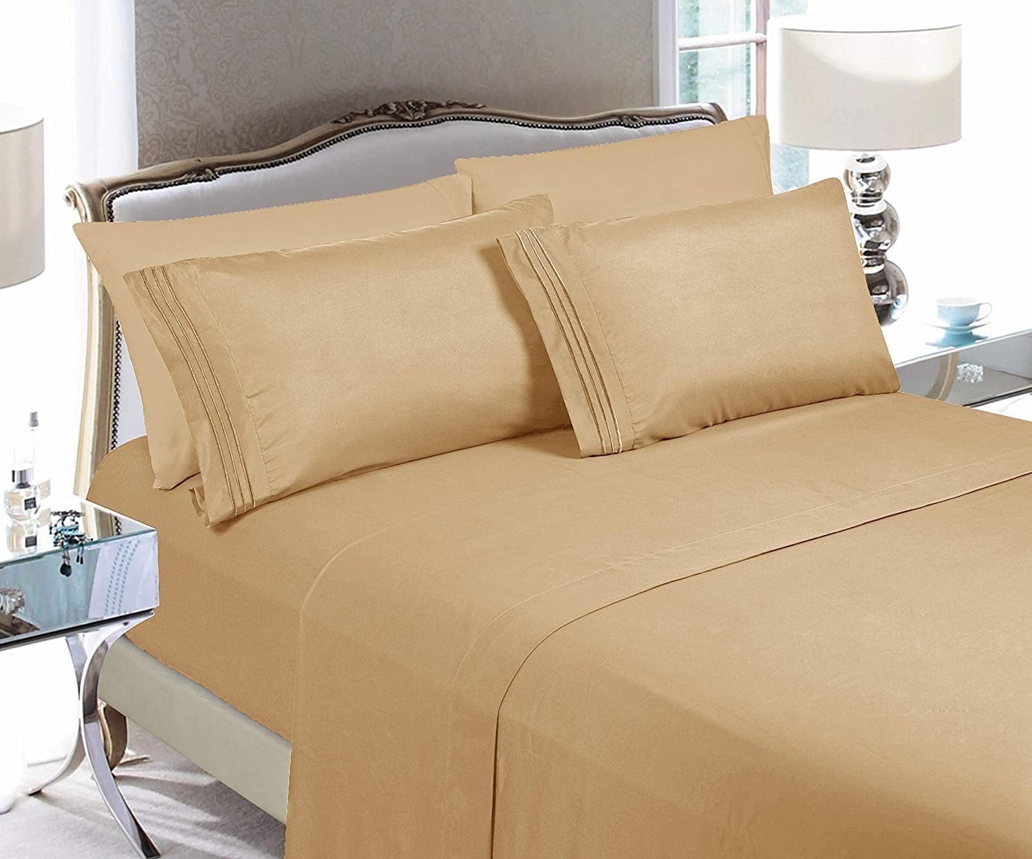 Wrinkle-Resistant Super Soft 1500 Premier Hotel Collection Sheet set, Queen, Gold - Premium Ultra-Soft Pillowcase Pair for Sleeping - Default Title