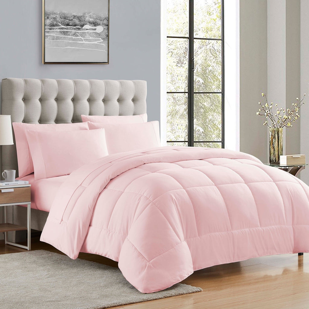 Heavyweight Warmth Supreme 7 Piece Bed-In-A-Bag All Season Solid Comforter & Sheet Set, Full, Pale Pink - Hypoallergenic Ultra-Fluffy Quilt for Winter - Default Title