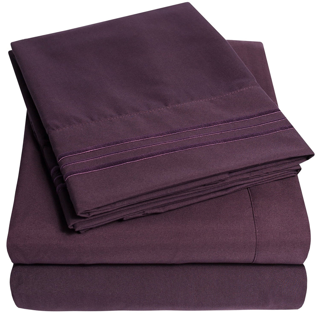 Wrinkle-Resistant 1800 Series Bed Sheets - Extra Soft Microfiber Deep Pocket Sheet Set - Purple, Full - Cooling Hotel Quality Bedding Sheets and Pillowcases - Default Title