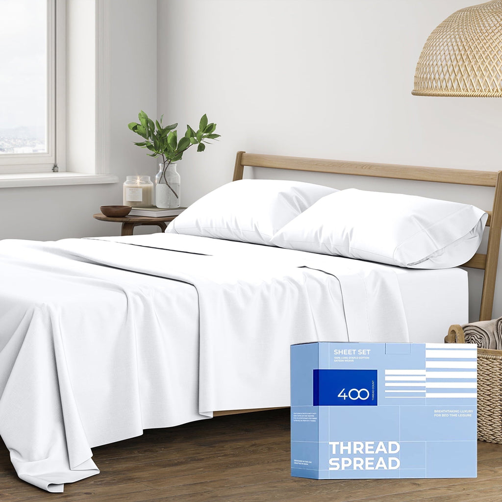 Breathable Luxury King Size Cotton Sheets Set - 400 Thread Count 4 PC 100% Cotton Sheets for King Bed, 16 In Deep Pocket King Size Cott... - Breathable Egyptian Cotton Flat & Fitted Sheets - Default Title
