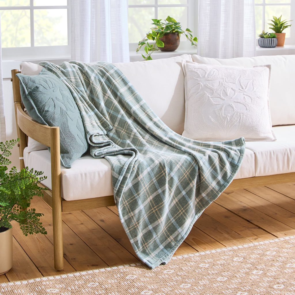 Reversible Sherpa Woven Chenille Plaid Throw Blanket, Green River , 50x72 Inches - Super Soft Reversible Sherpa Flannel Blanket - Default Title