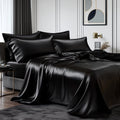 Breathable Luxury Queen Silk Black Bed Sheet Set,4 Pieces 1800 Microfiber 2 Pillowcase 20"x30" - Luxury Bed Sheet Set with Deep Pockets - Default Title