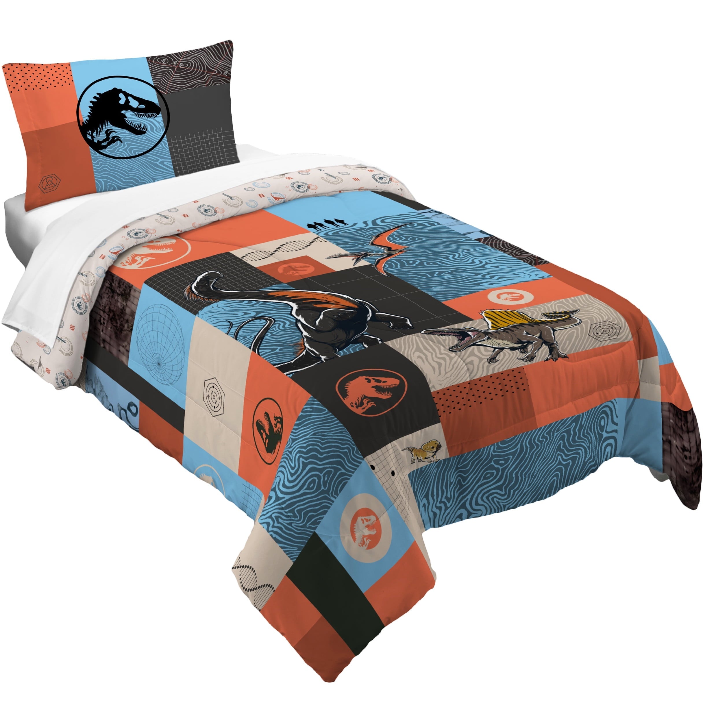 Heavyweight Warmth Kids 2 Piece Blue Orange Reversible Dinosaur Comforter and Pillowcase set, Twin/full - Hypoallergenic Ultra-Fluffy Quilt for Winter - Default Title
