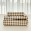 Wrinkle-Resistant Sheet Set, Soft Brushed Microfiber Taupe Plaid Sheets, 4-Piece Brown Grid Set with Deep Pocket - Premium Ultra-Soft Pillowcase Pair for Sleeping - Default Title