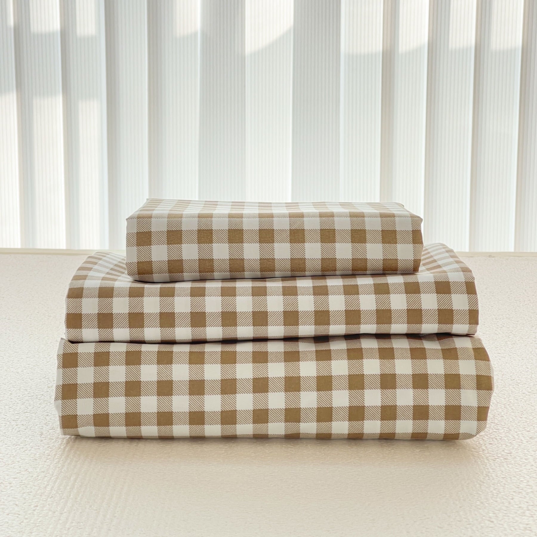 Wrinkle-Resistant Sheet Set, Soft Brushed Microfiber Taupe Plaid Sheets, 4-Piece Brown Grid Set with Deep Pocket - Premium Ultra-Soft Pillowcase Pair for Sleeping - Default Title