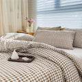 Heavyweight Warmth Tan Gingham Queen Comforter Set, Taupe Plaid Bedding Set, Checked Bed Comforter 3 Pieces(Tan Gingham, Queen) - Luxurious Quilted Duvet Cover Set - Default Title