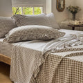 Premium Egyptian Cotton Tan Gingham Ruffle Queen Sheet Set, Taupe Soft Pre-Washed Microfiber Plaid Ruffled Queen Bed Sheets, 4-Pieces Farmhou... - Cooling Hotel Quality Bedding Sheets and Pillowcases - Default Title