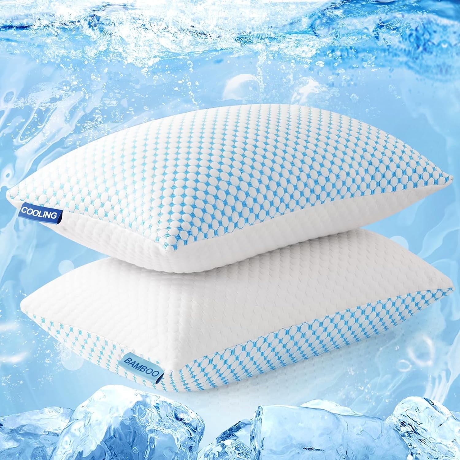 Fluffy Shredded 2 Pack Cooling Pillow for Sleeping, Memory Foam Pillows Cool Bed Pillows Hotel Reversible Pillow with Washable Remova... - Ergonomic Memory Foam Pillow for Neck Pain Support - Default Title