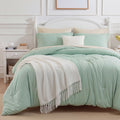 All-Season Queen Comforter Set Sage Green, 7 Pieces Lightweight Queen Bedding Sets, Contrasting Design - All-Season Down Alternative Comforter Insert - Default Title