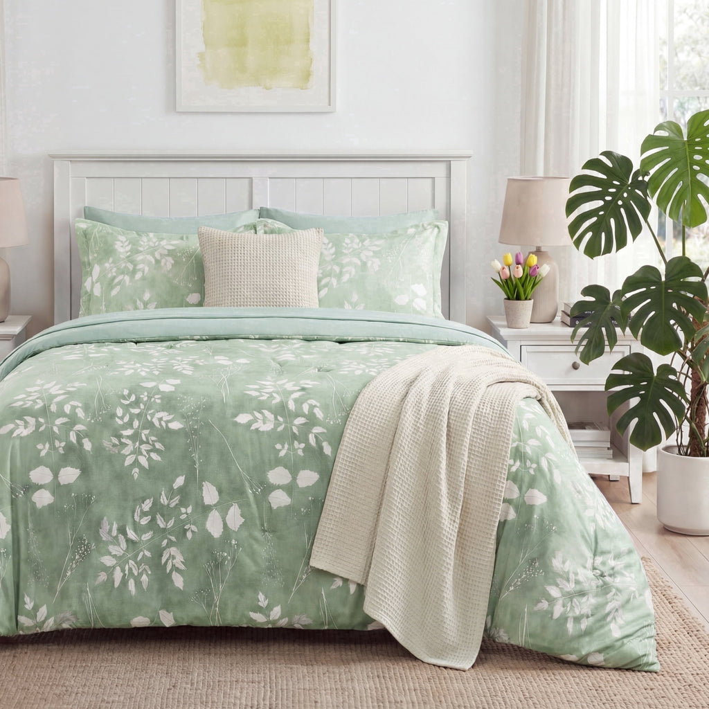 Hypoallergenic Cloud Queen Comforter Set Sage Green, Bed in a Bag Queen Size Bedding, 7-Pieces Botanical Flowers Spring Comforter, Sheets,... - Luxurious Quilted Duvet Cover Set - Default Title
