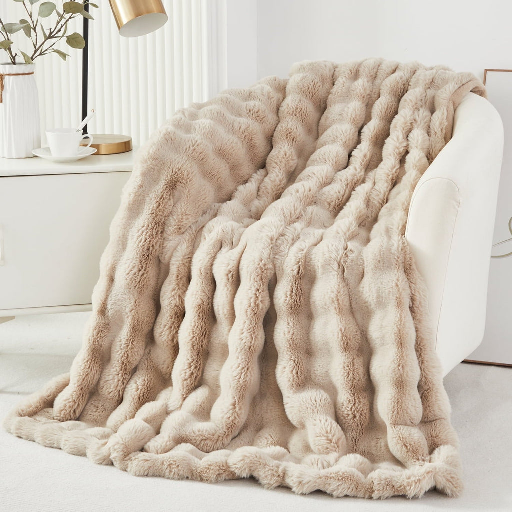 Cozy Fleece Taupe Faux Fur Bubble Blankets for Couch Chair Sofa Luxury Fluffy Thick Bubble Throw Blanket Furry Blanket Fuzzy Soft... - Cozy Fleece Throw Blanket for Couch & Bed - Default Title