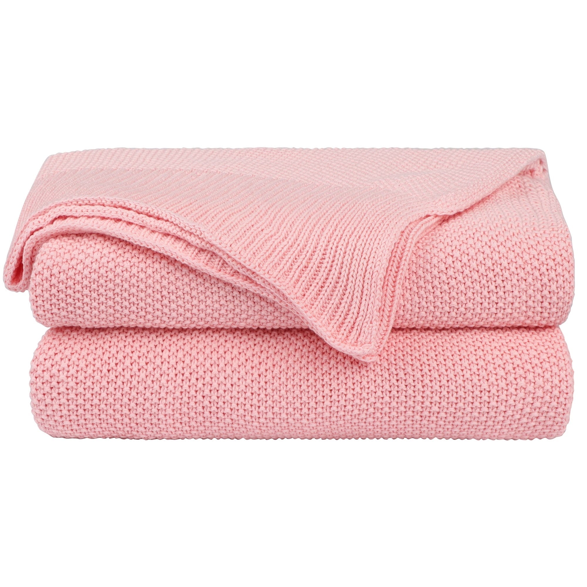 Reversible Sherpa Pure Cotton Soft Cable Knit Throw Blanket Pink 50" x 70" - Lightweight Plush Warm Blanket for All Seasons - Default Title