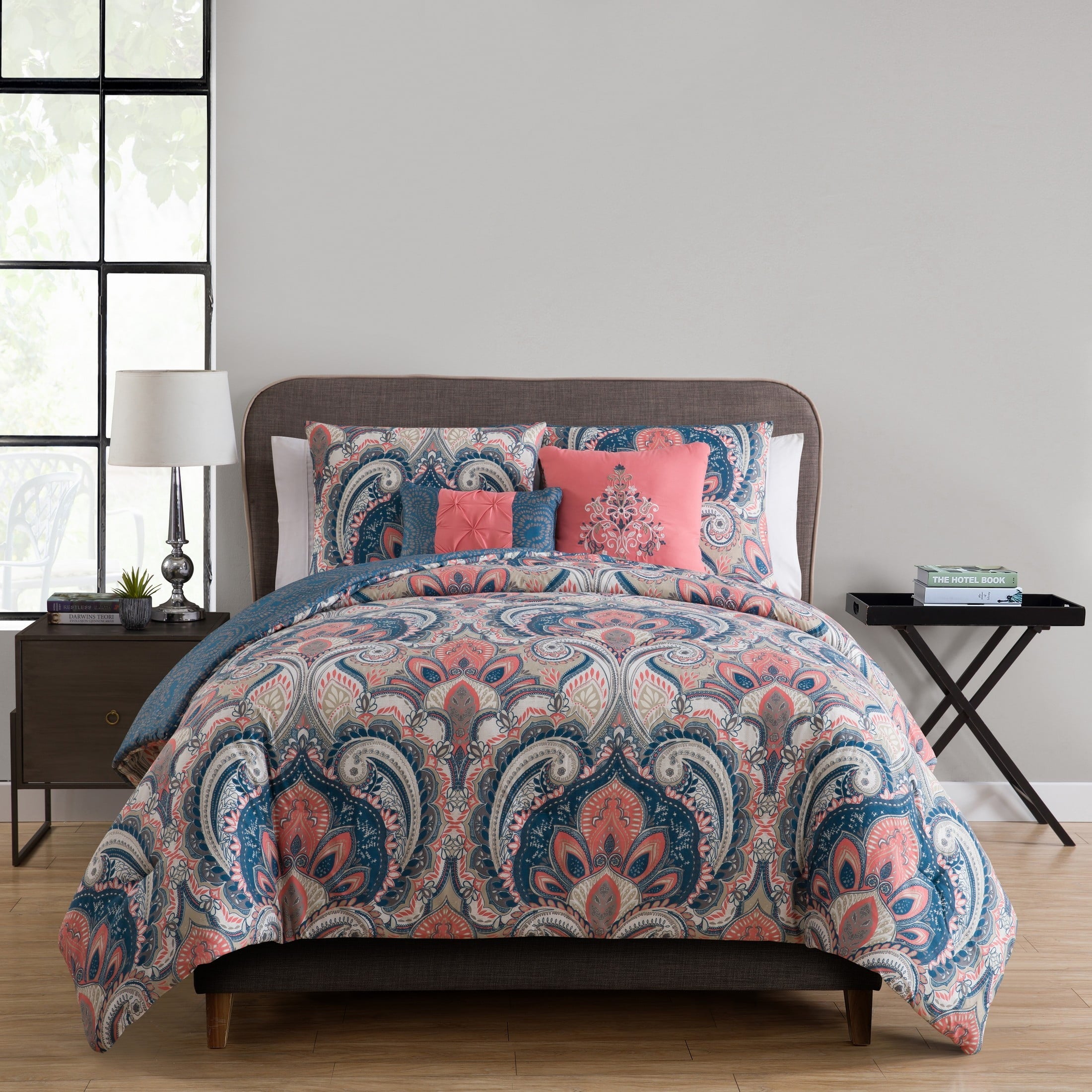 Hypoallergenic Cloud Casa Real 5-Piece Coral Damask Reversible Comforter Set, King, Adult, Unisex - All-Season Down Alternative Comforter Insert - Default Title