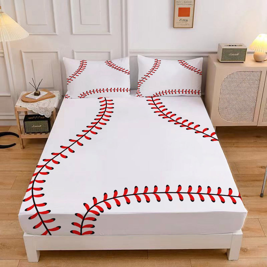 Cooling Sateen Baseball Sheet Set Sports Theme Bedding Set for Kids 3D Baseball Pattern Bed Sheets Baseball Games Bed Sheet Set Room... - Cooling Hotel Quality Bedding Sheets and Pillowcases - Default Title