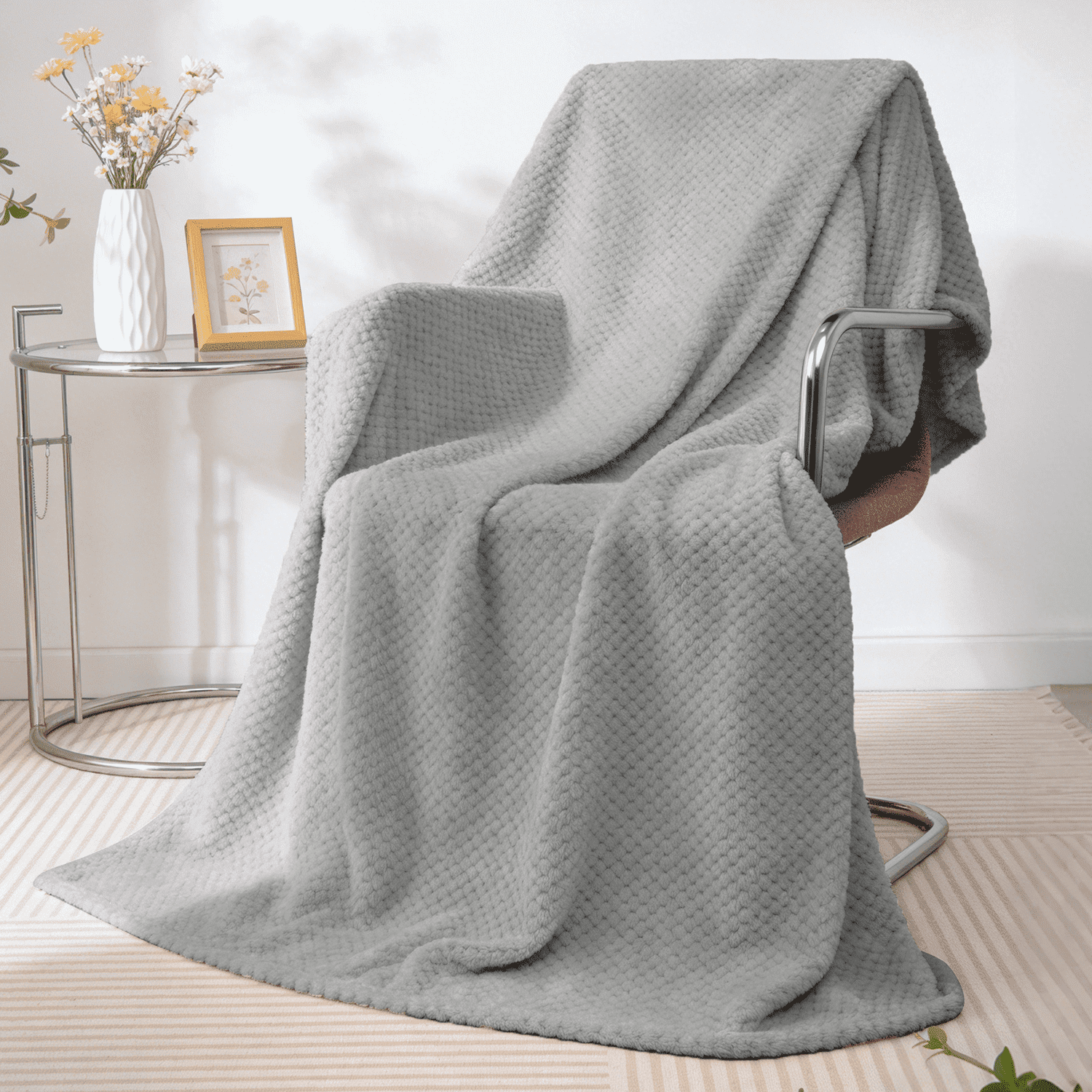 Cozy Fleece Throw Blanket, Decorative Throws with Waffle Wave Design, Super Soft Plush Fuzzy Blankets , Luxury Lightweight and Br... - Cozy Fleece Throw Blanket for Couch & Bed - Default Title